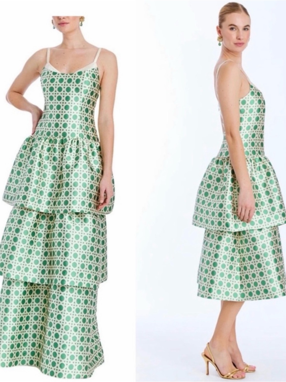 Green Polka-Tier Maxi Dress with Spaghetti Straps